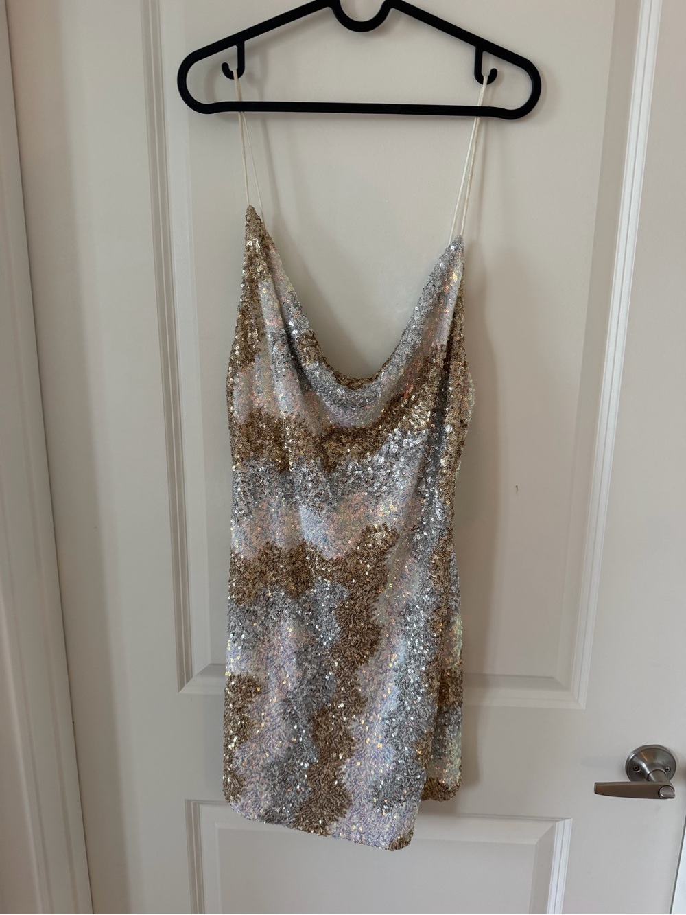 HELLO MOLLY Sequin Slip Dress in Silver and Gold
